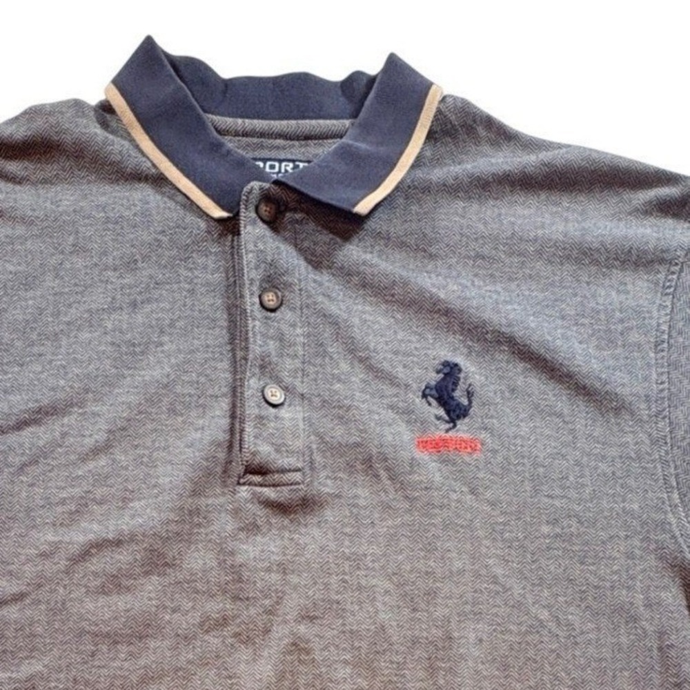 Port Authority Signature Polo Shirt Mens Large Gray Herringbone Cotton Golf Top